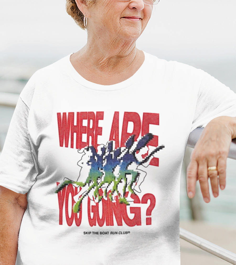 Skip The Boat Run Club Where Are You Going Pixelated Runners T-Shirt