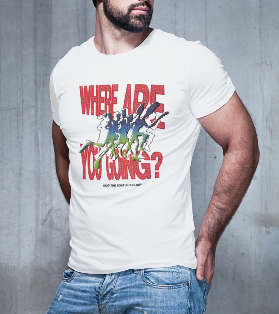 Skip The Boat Run Club Where Are You Going Pixelated Runners T-Shirt