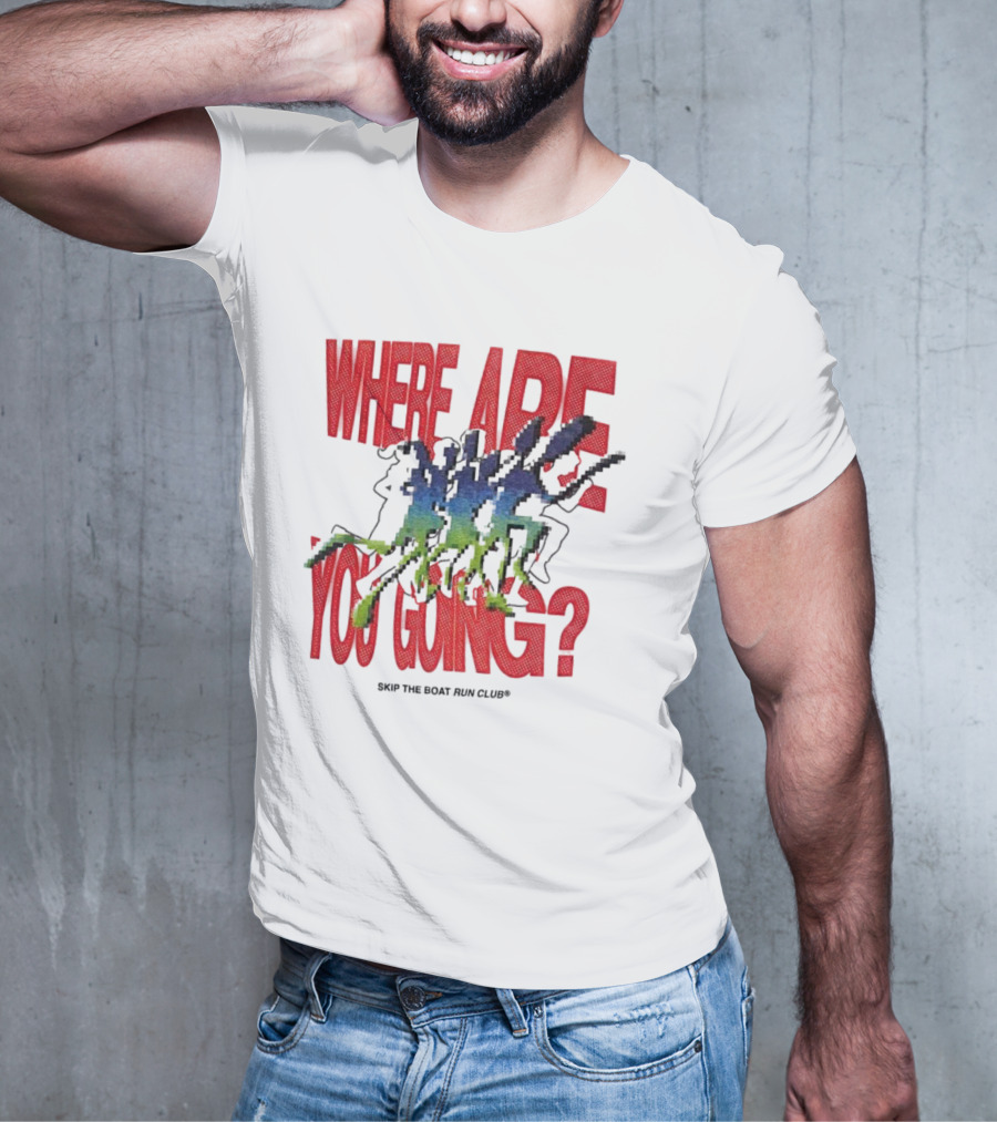 Skip The Boat Run Club Where Are You Going Pixelated Runners T-Shirt