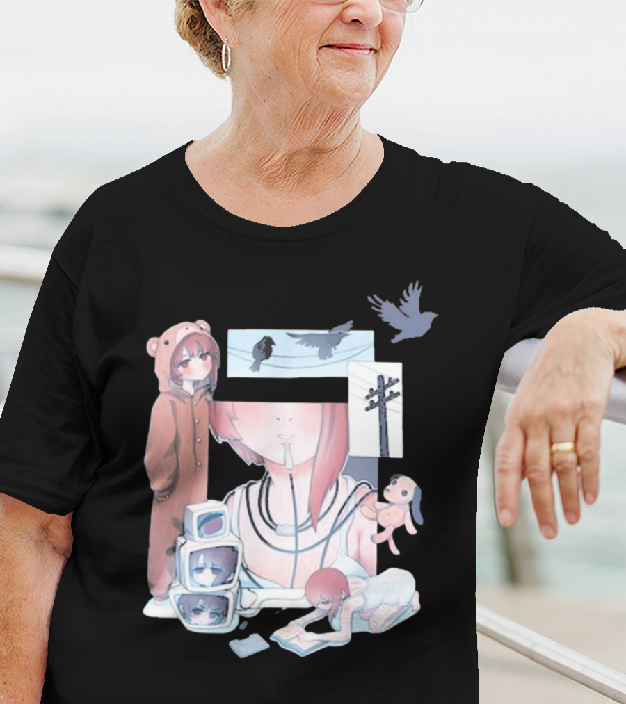 Serial Experiments Lain Wired Bear Monitors And Flock Of Birds T-Shirt