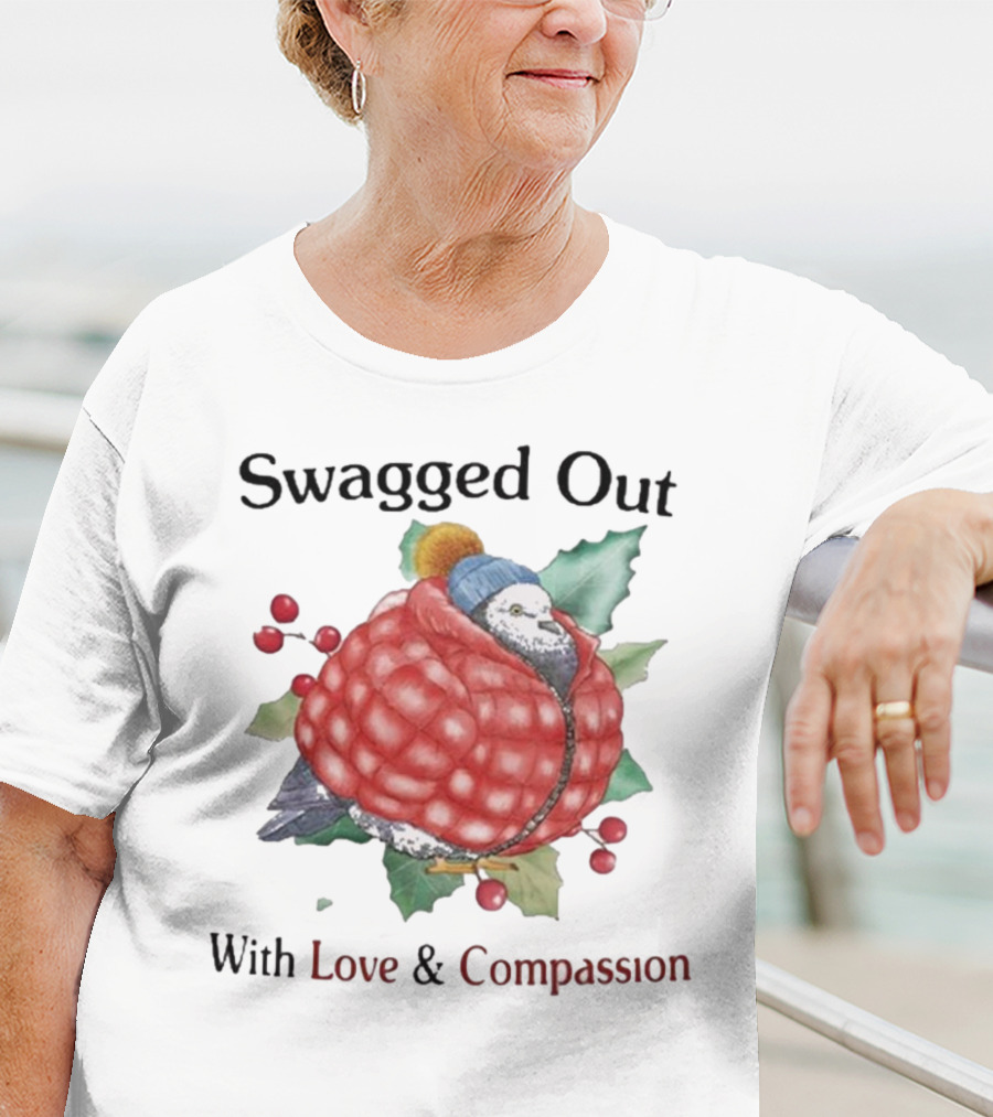 Swagged Out With Love And Compassion Pigeon In Cozy Jacket With Berries And Leaves T-Shirt
