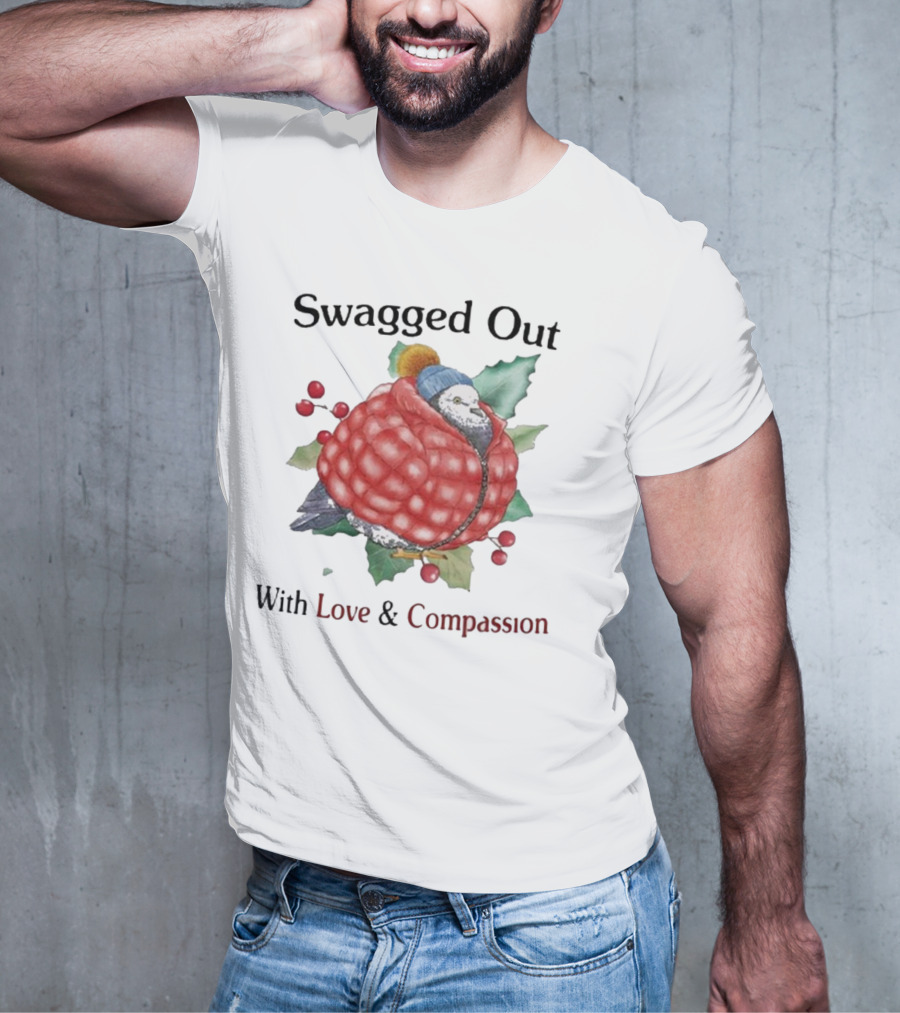 Swagged Out With Love And Compassion Pigeon In Cozy Jacket With Berries And Leaves T-Shirt