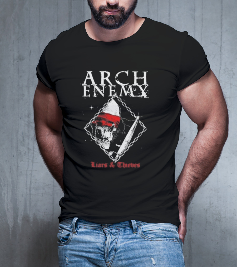 Arch Enemy Skull With Bandana, Knife, And Chains Liars And Thieves T-Shirt