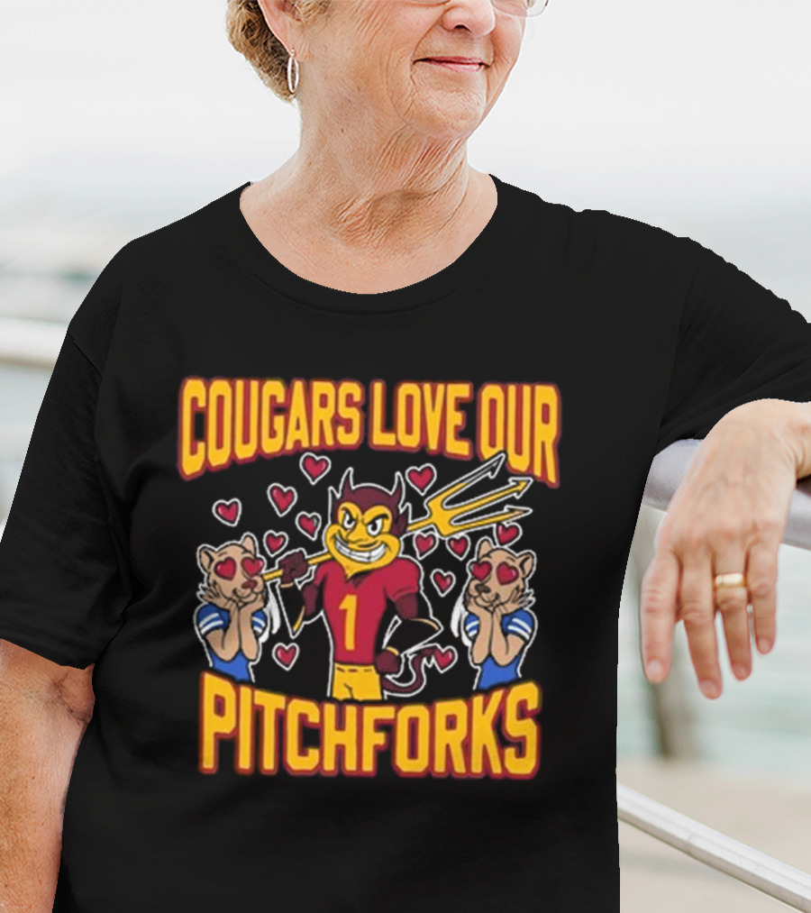 Cougars Love Our Pitchforks Number 1 Devil With Cougars Hearts T-Shirt