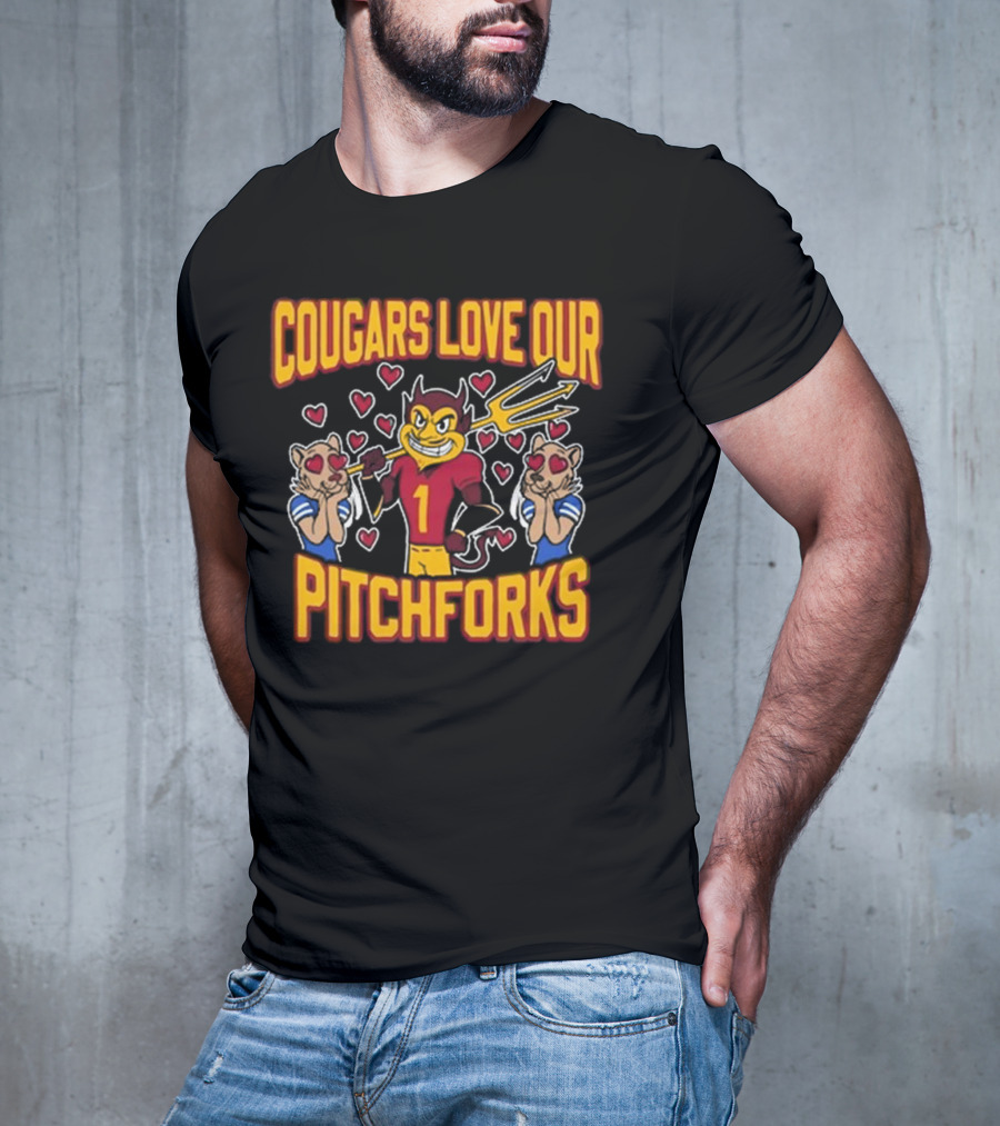 Cougars Love Our Pitchforks Number 1 Devil With Cougars Hearts T-Shirt