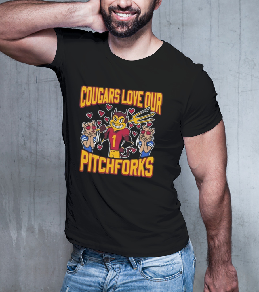 Cougars Love Our Pitchforks Number 1 Devil With Cougars Hearts T-Shirt
