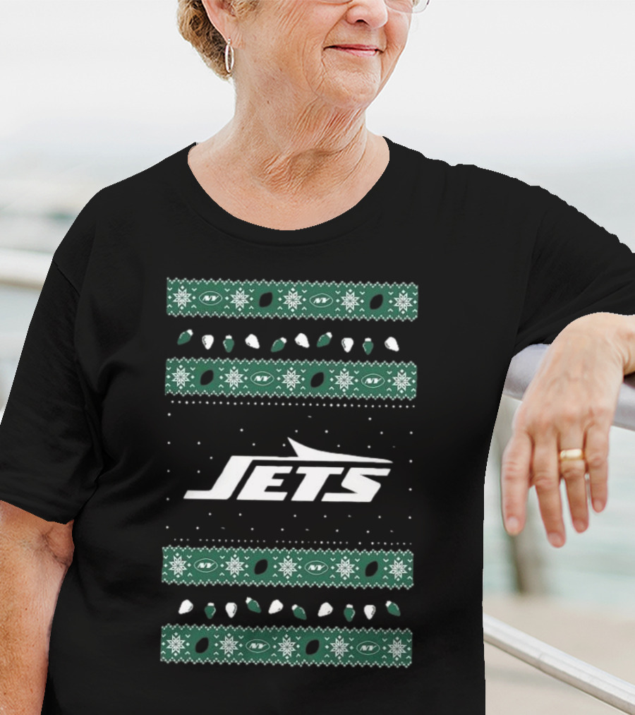 New York Jets Ugly Holiday Lights T-Shirt