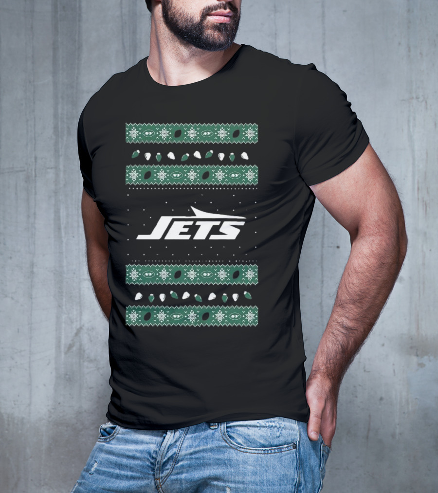 New York Jets Ugly Holiday Lights T-Shirt