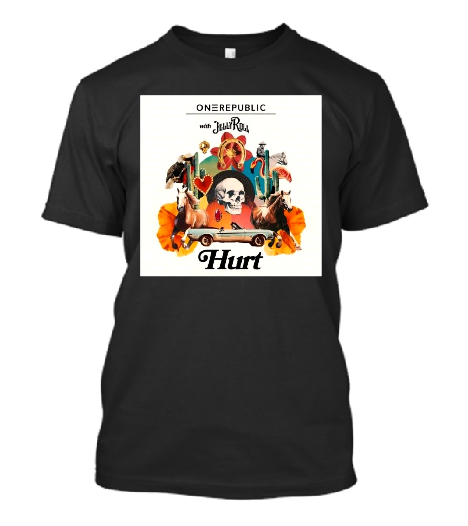 ONEREPUBLIC With JELLY ROLL Hurt Retro Collage Of Horses And Cactus T-Shirt