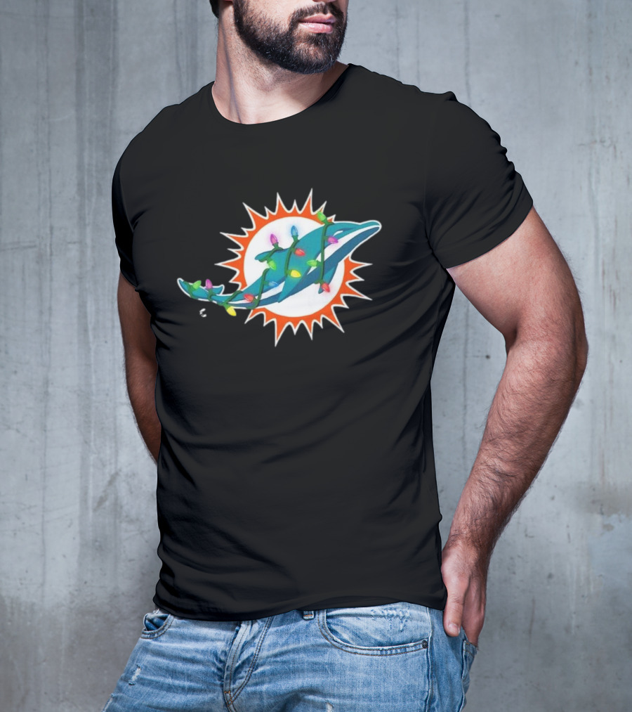 Miami Dolphins Holiday Lights Logo T-Shirt