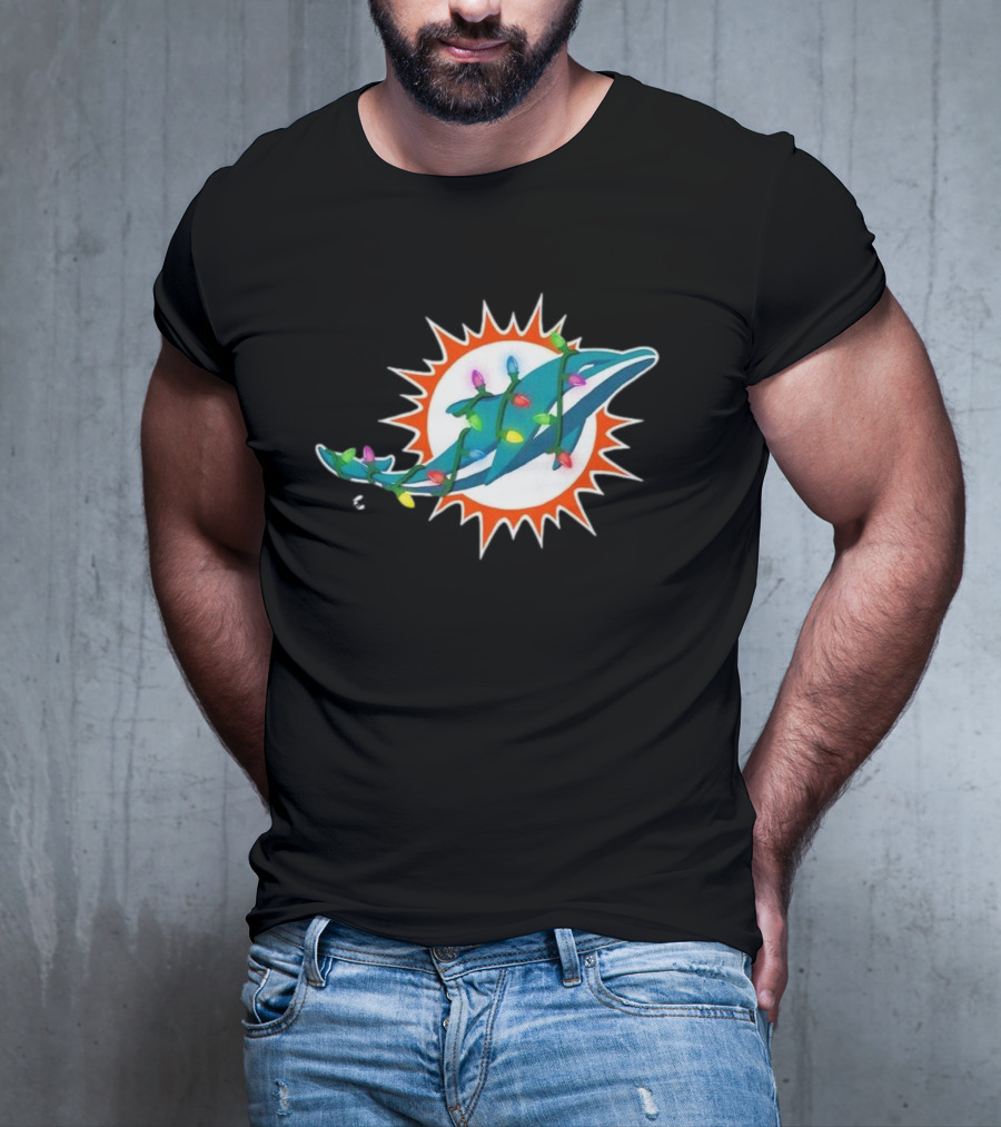 Miami Dolphins Holiday Lights Logo T-Shirt