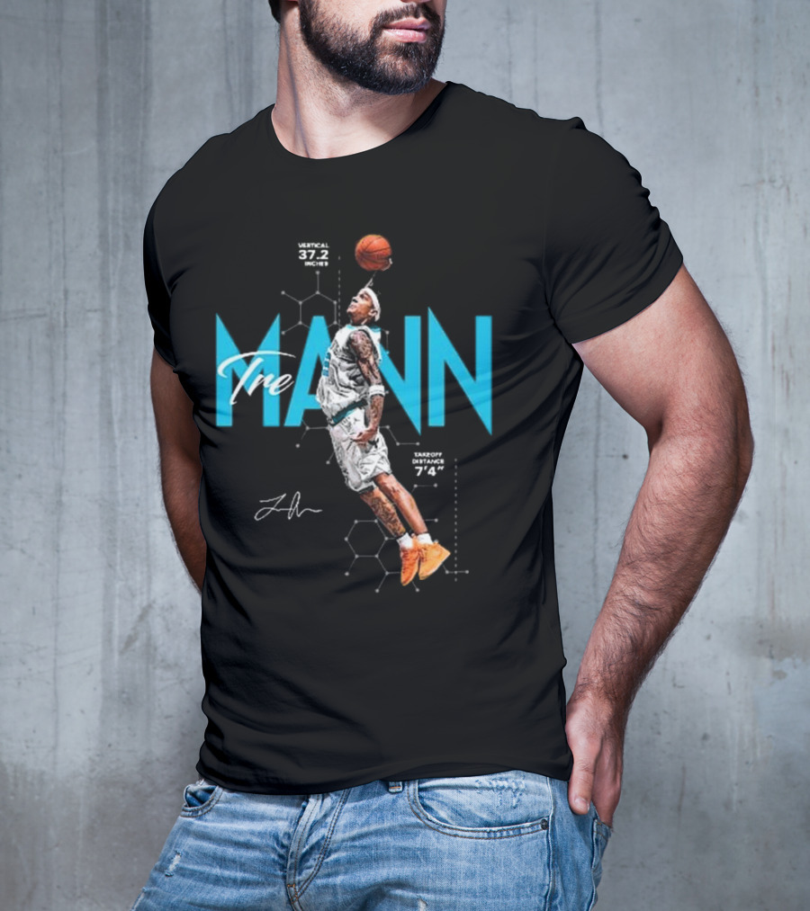 Tre Mann Vertical Jump Basketball Dunk 37.2 Inches Charlotte Hornets T-Shirt