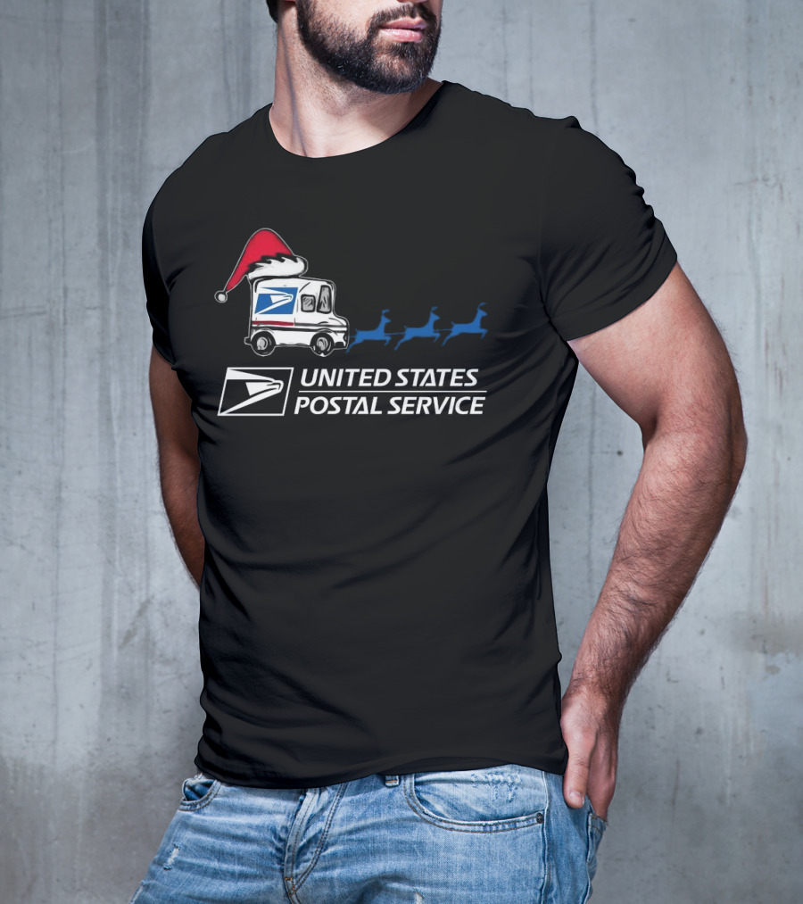 USPS Reindeer Santa Hat Truck United States Postal Service Christmas T-Shirt