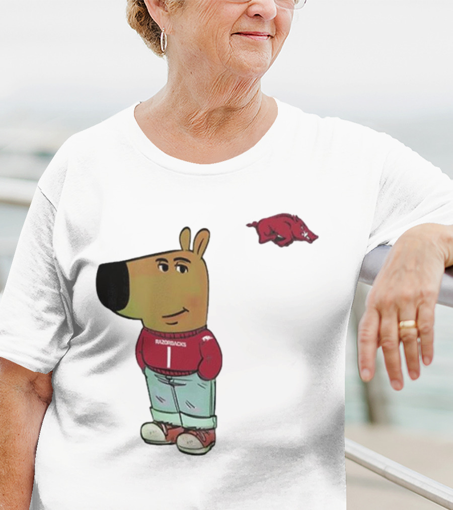 Arkansas Razorbacks Chill Guy Mascot With Cartoon Character In Red Sweater And Jeans T-Shirt