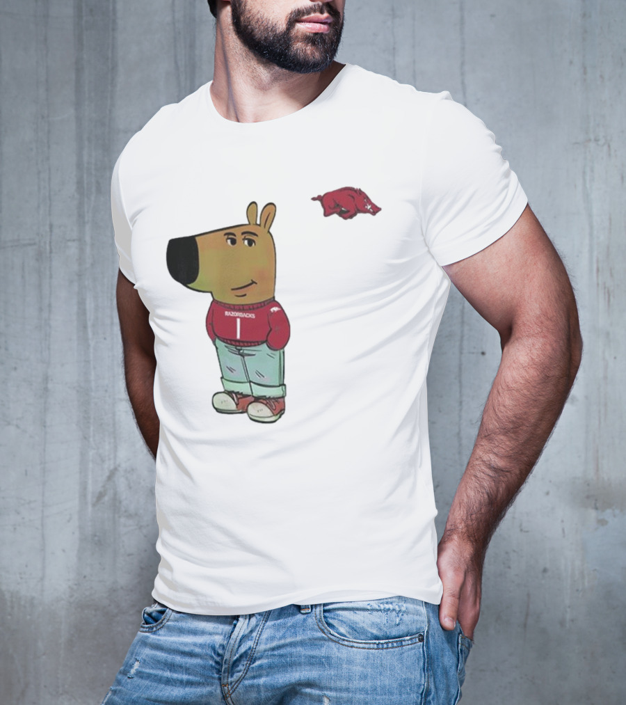 Arkansas Razorbacks Chill Guy Mascot With Cartoon Character In Red Sweater And Jeans T-Shirt