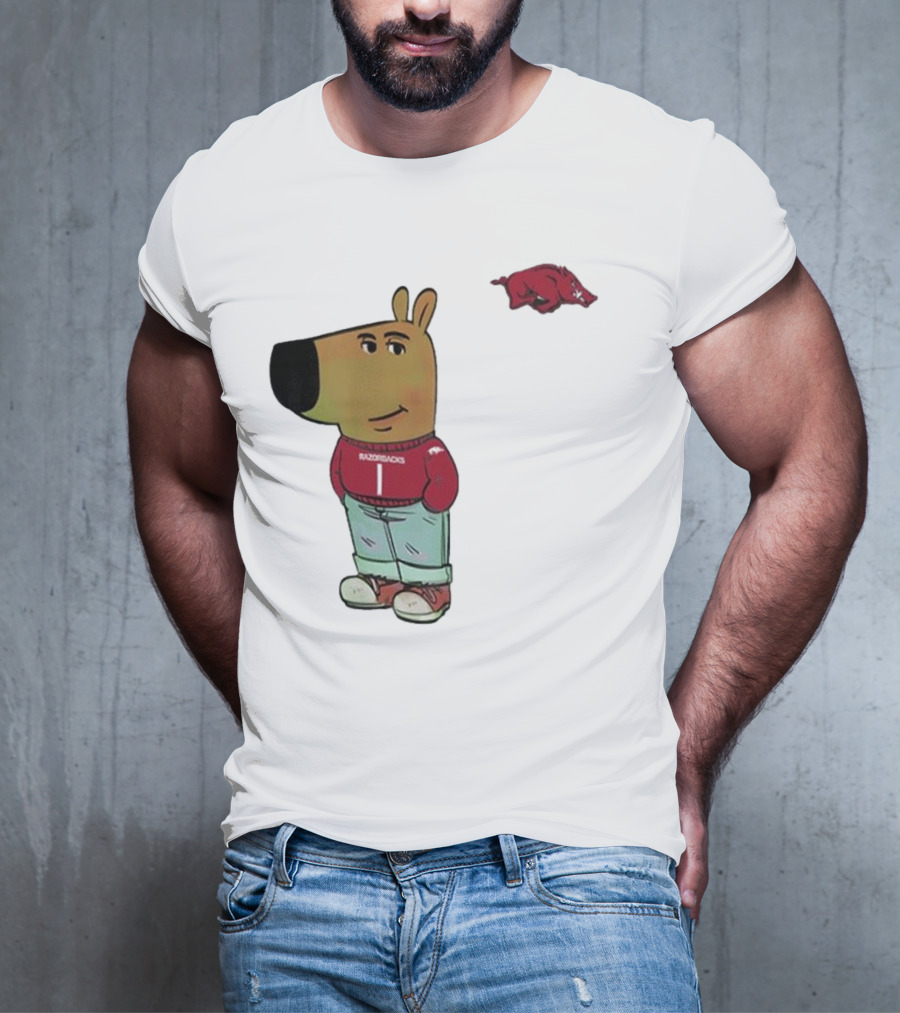 Arkansas Razorbacks Chill Guy Mascot With Cartoon Character In Red Sweater And Jeans T-Shirt