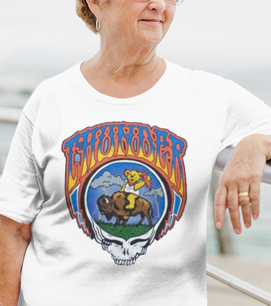 Oklahoma City Thunder Grateful Dead Bear On Buffalo With Skull T-Shirt
