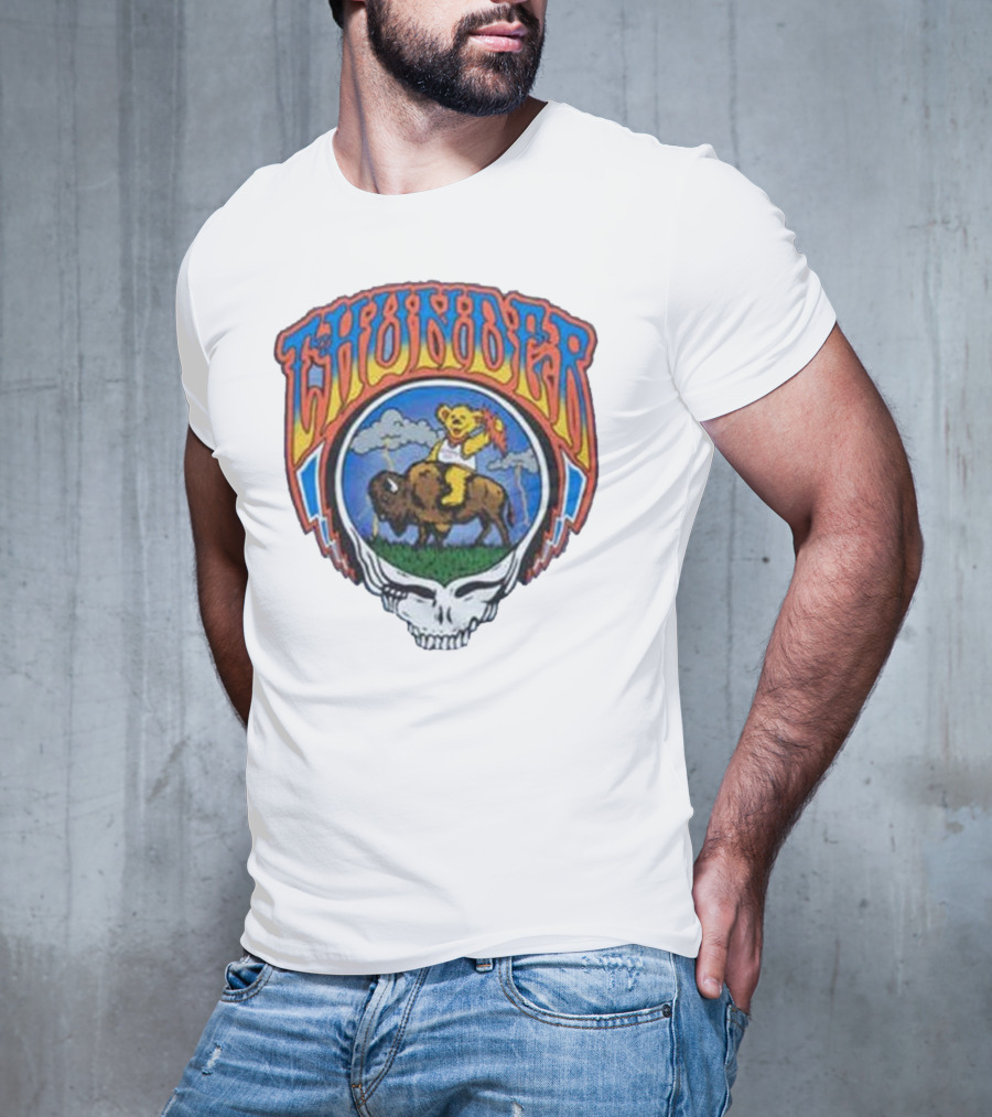 Oklahoma City Thunder Grateful Dead Bear On Buffalo With Skull T-Shirt