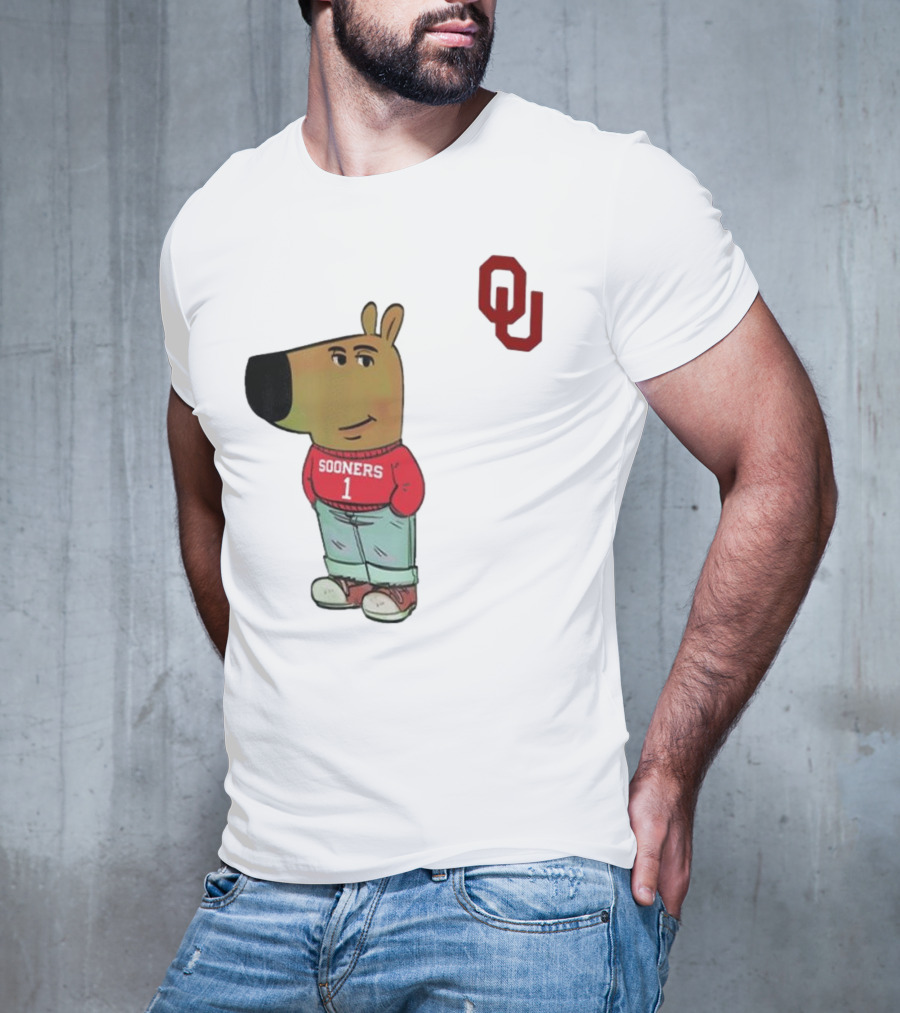 Oklahoma Sooners Chill Guy Cartoon Mascot Standing With OU Logo T-Shirt