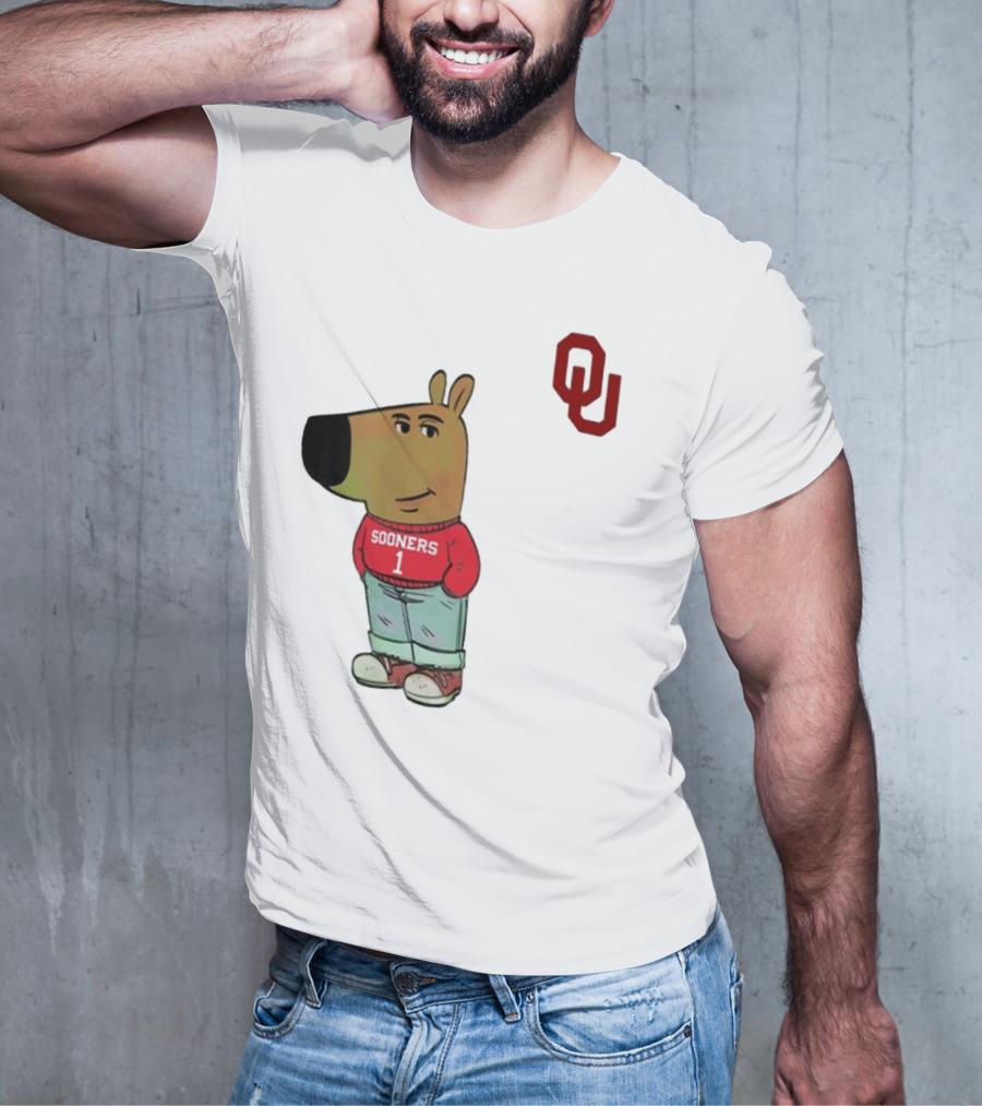 Oklahoma Sooners Chill Guy Cartoon Mascot Standing With OU Logo T-Shirt