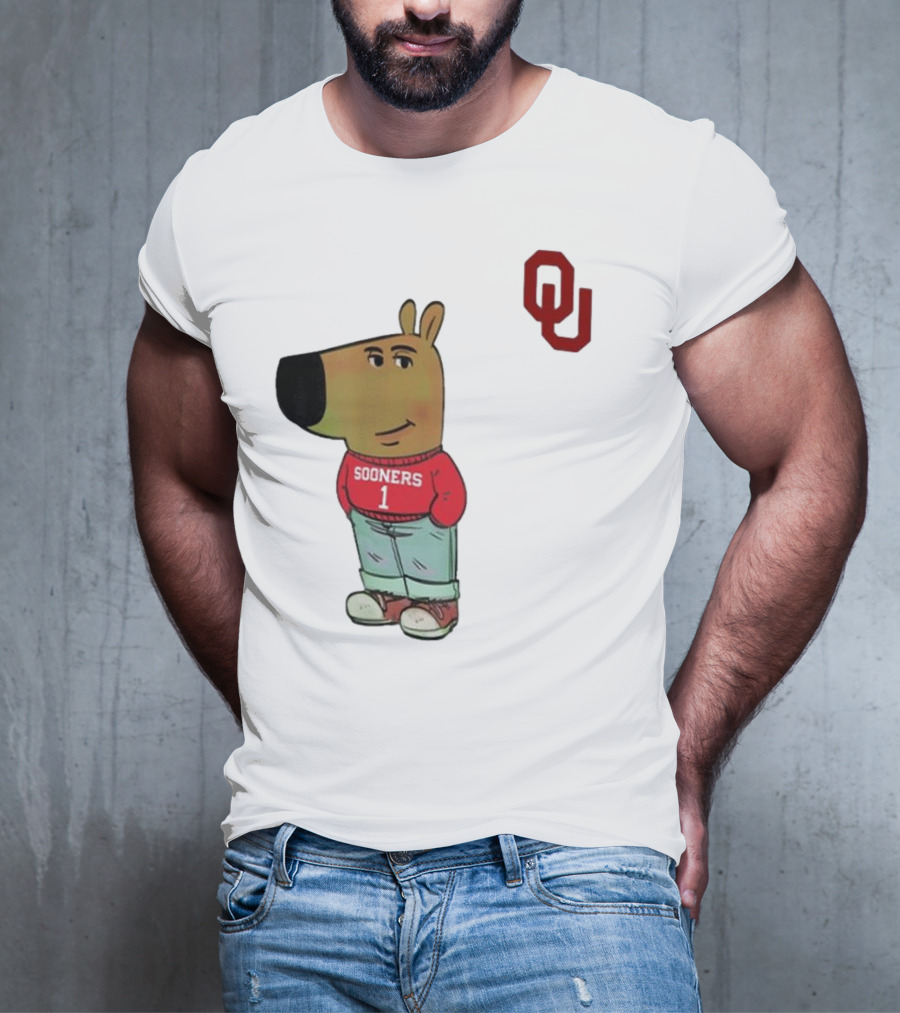 Oklahoma Sooners Chill Guy Cartoon Mascot Standing With OU Logo T-Shirt
