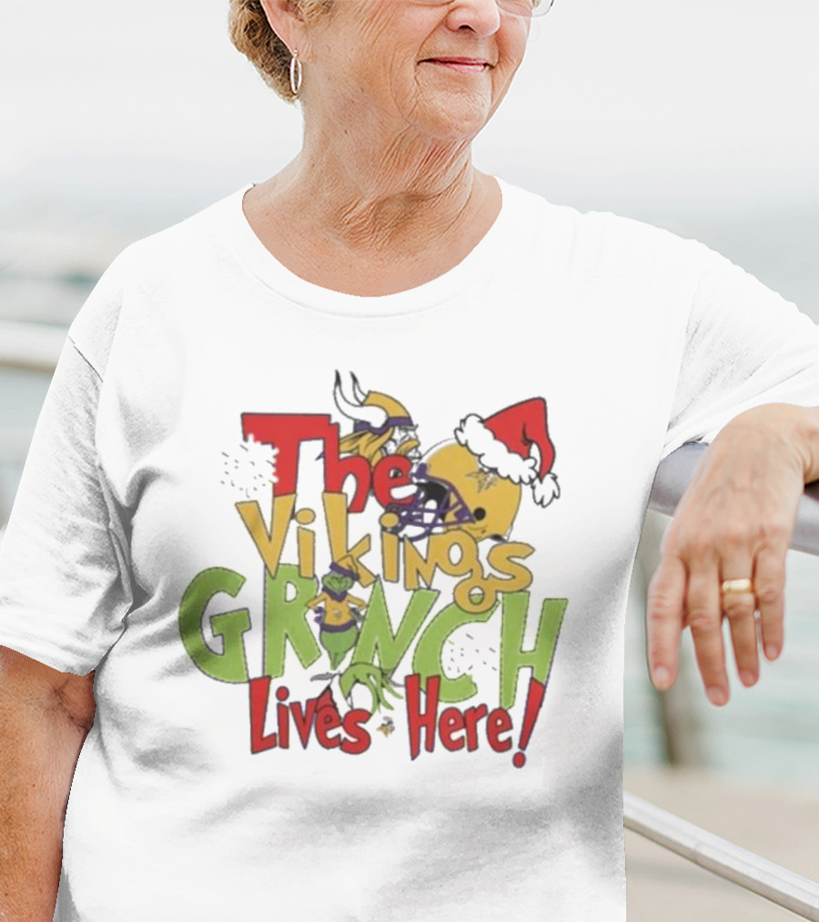 The Minnesota Vikings Grinch Lives Here Holiday T-Shirt