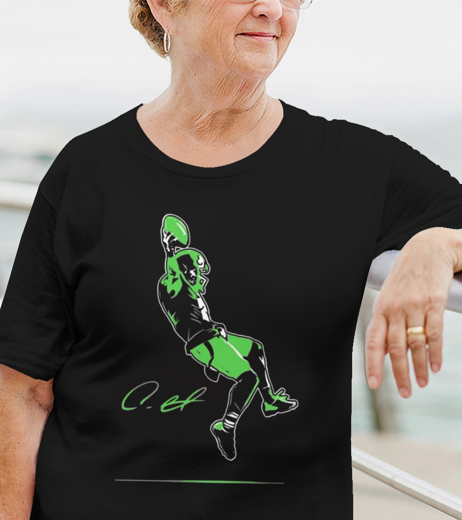 Coby Bryant Legendary Green Football Celebration Signature T-Shirt