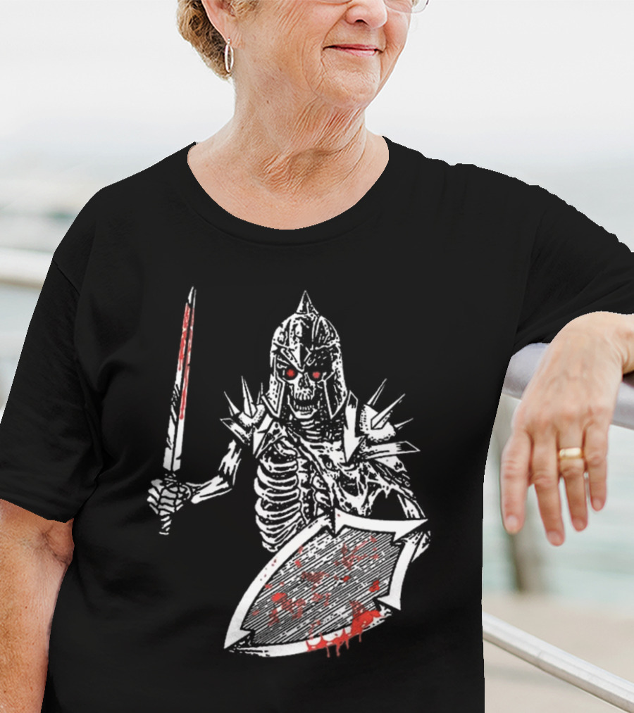 Gatecreeper Bloody Skeleton Warrior With Blood-Soaked Sword And Shield T-Shirt