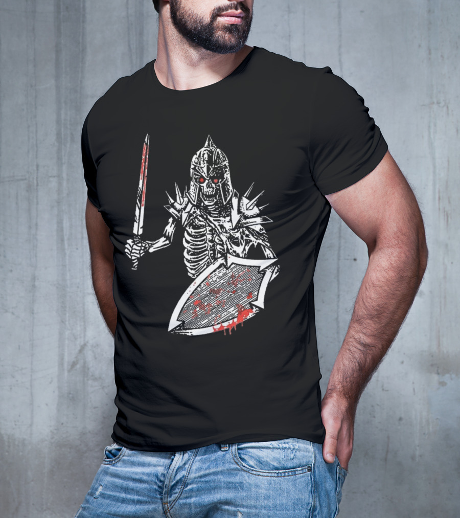 Gatecreeper Bloody Skeleton Warrior With Blood-Soaked Sword And Shield T-Shirt