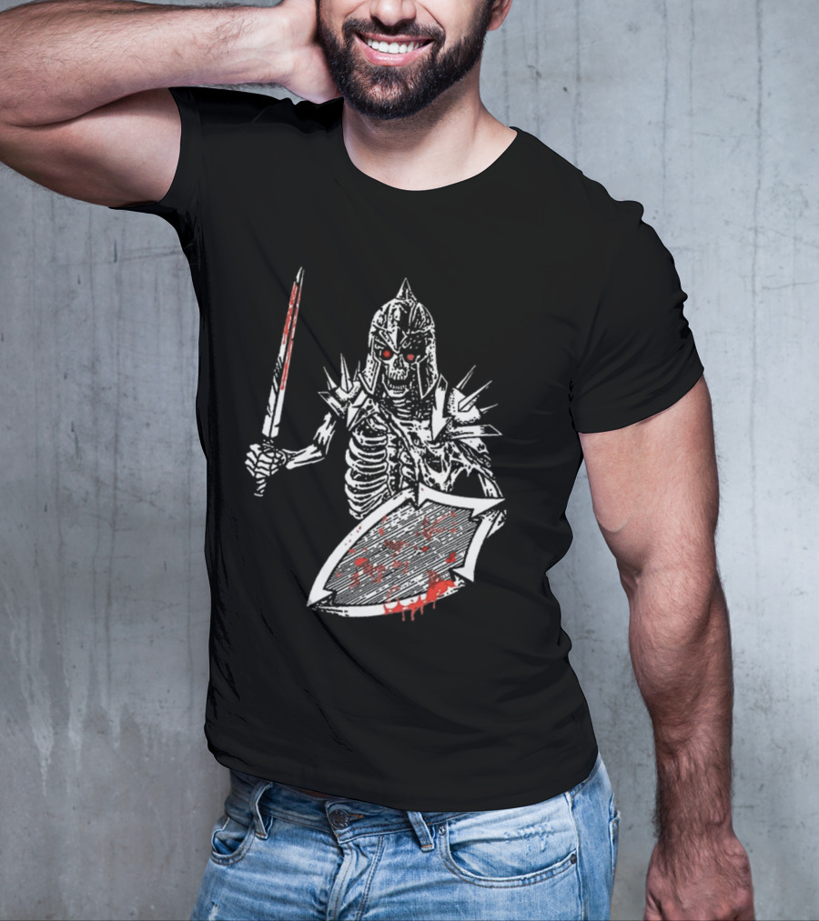 Gatecreeper Bloody Skeleton Warrior With Blood-Soaked Sword And Shield T-Shirt