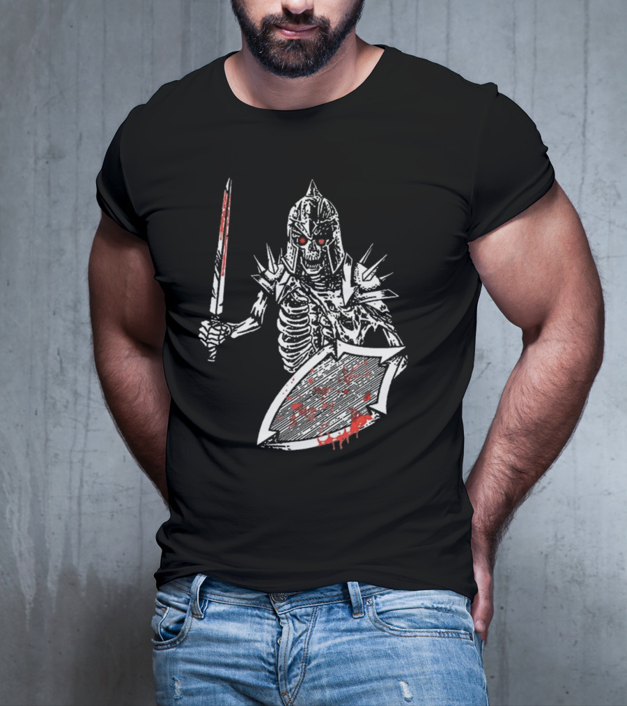 Gatecreeper Bloody Skeleton Warrior With Blood-Soaked Sword And Shield T-Shirt