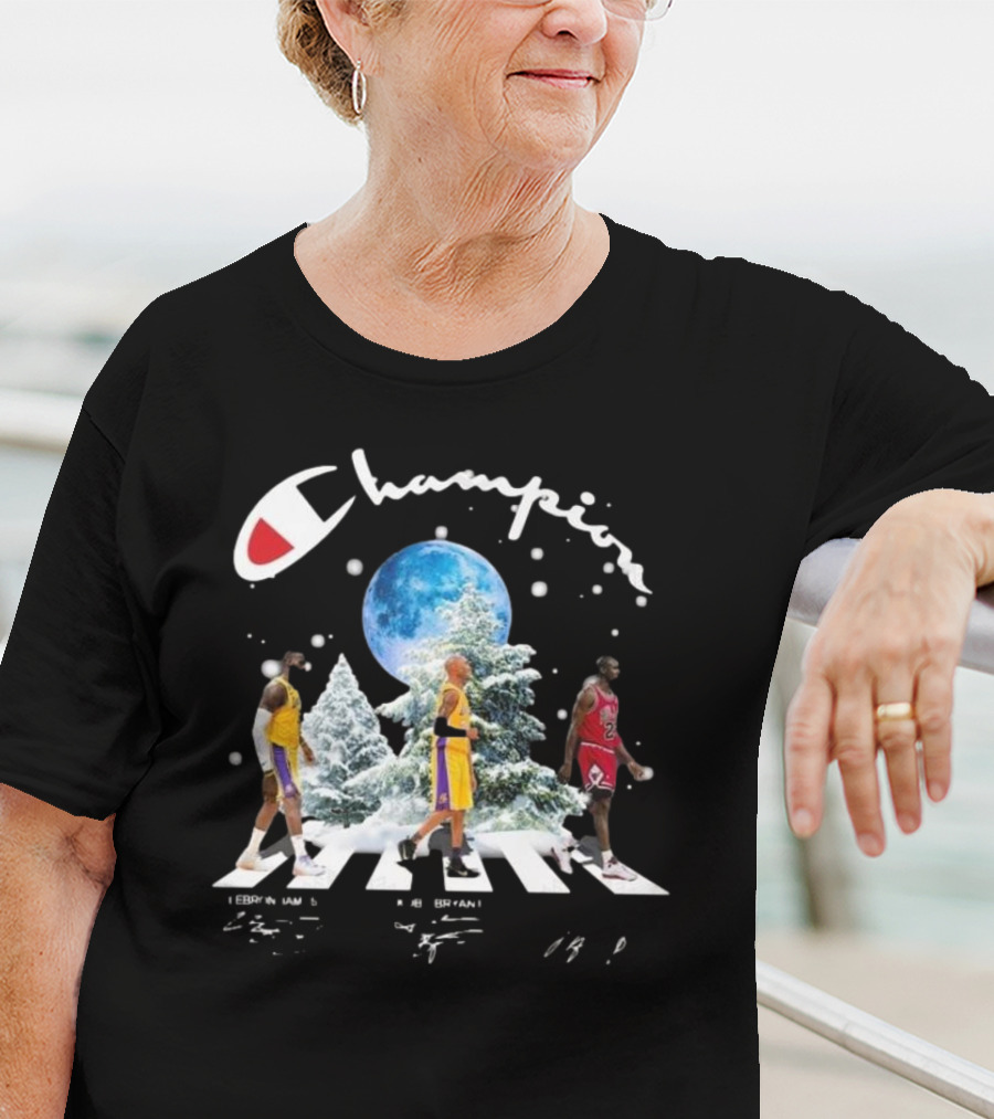 Champion Lebron James Kobe Bryant Michael Jordan Merry Christmas Signatures T-Shirt