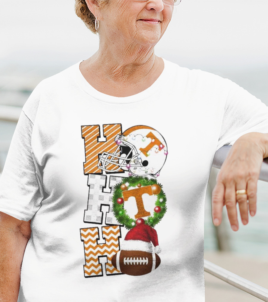 Tennessee Volunteers Football Christmas Ho Ho Ho Helmet Wreath Football T-Shirt
