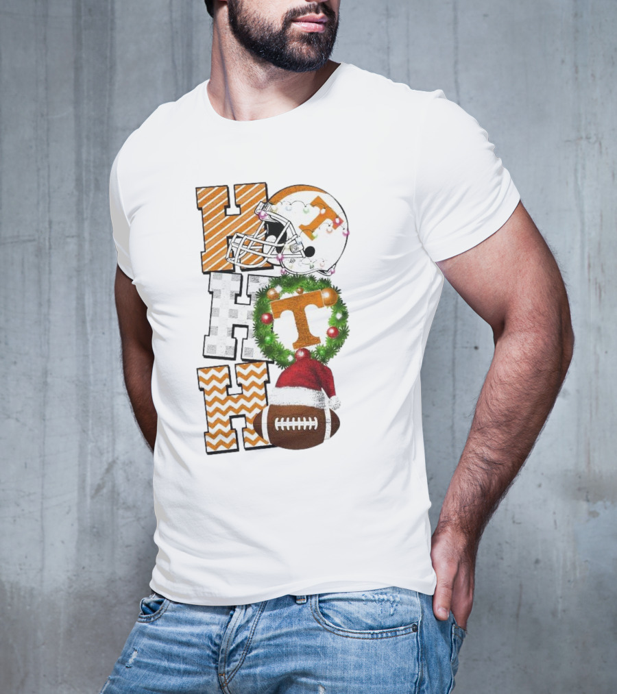 Tennessee Volunteers Football Christmas Ho Ho Ho Helmet Wreath Football T-Shirt