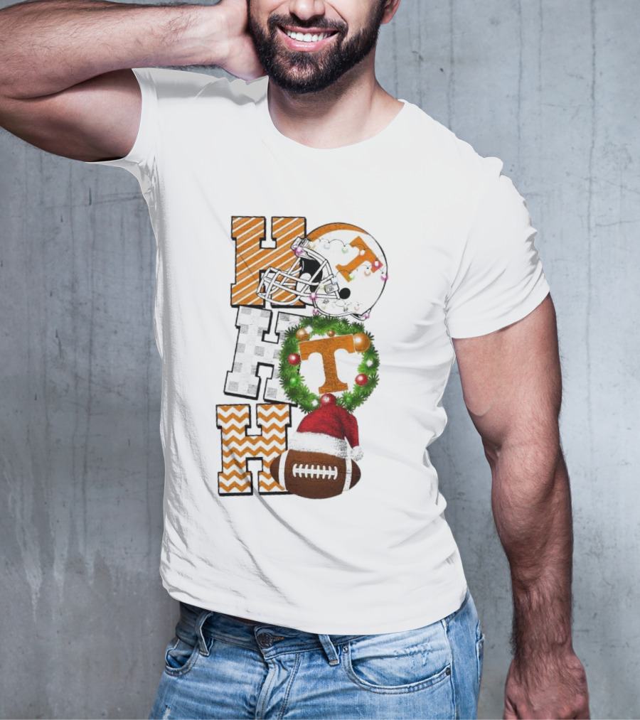 Tennessee Volunteers Football Christmas Ho Ho Ho Helmet Wreath Football T-Shirt