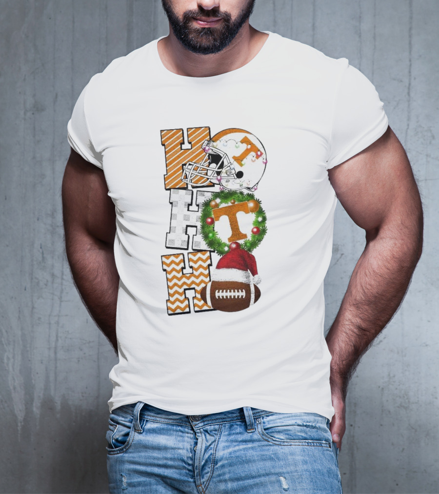 Tennessee Volunteers Football Christmas Ho Ho Ho Helmet Wreath Football T-Shirt
