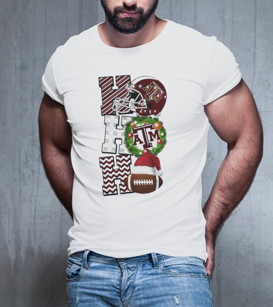 Texas A M Aggies Football Christmas Ho Ho Ho ATM Helmet Wreath Football T-Shirt