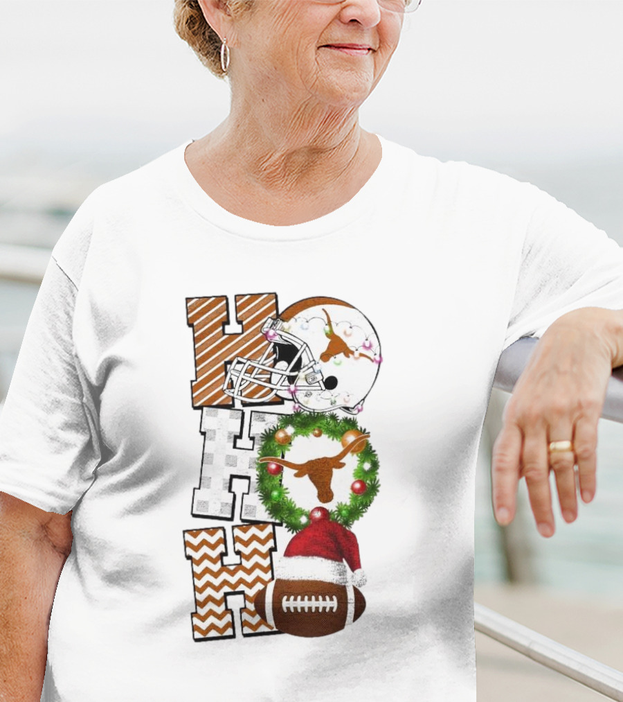Texas Longhorns Football Christmas Helmet Wreath Santa Hat Game Day T-Shirt