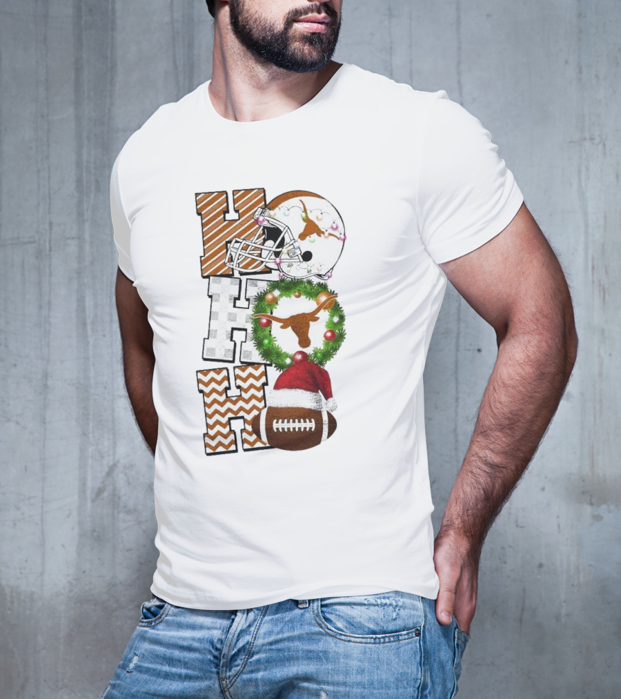 Texas Longhorns Football Christmas Helmet Wreath Santa Hat Game Day T-Shirt