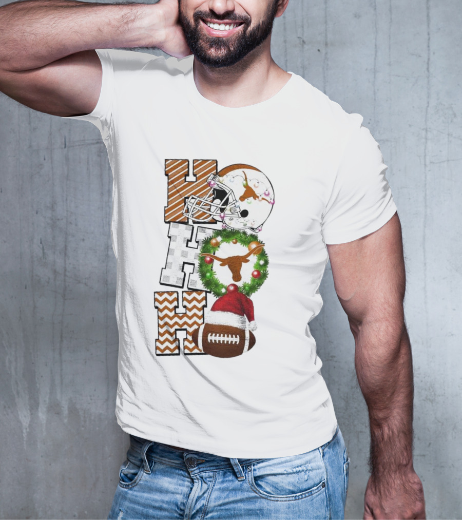Texas Longhorns Football Christmas Helmet Wreath Santa Hat Game Day T-Shirt
