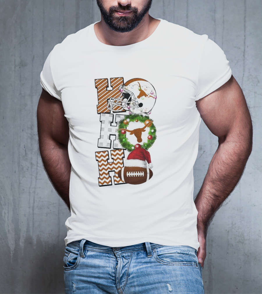 Texas Longhorns Football Christmas Helmet Wreath Santa Hat Game Day T-Shirt