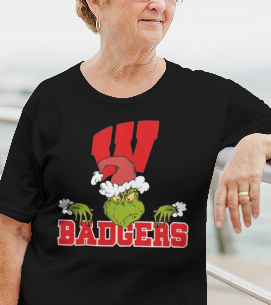 NCAA Wisconsin Badgers Grinch Christmas Football T-Shirt