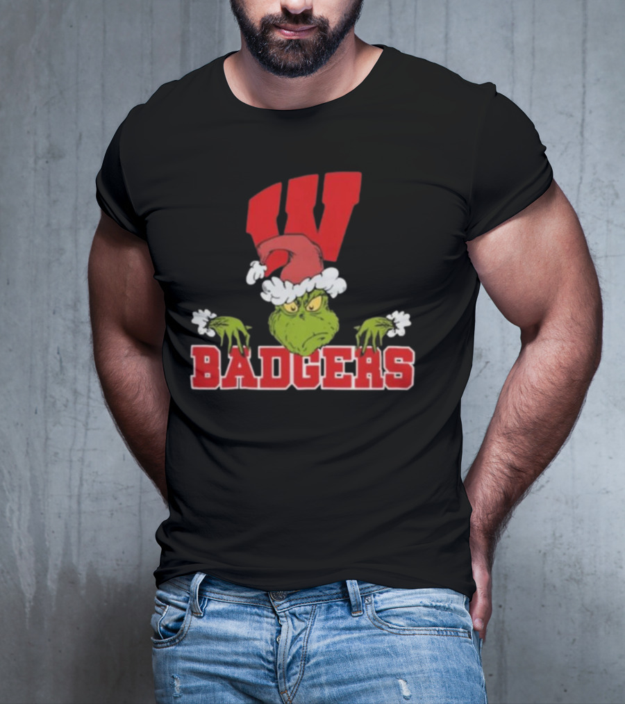 NCAA Wisconsin Badgers Grinch Christmas Football T-Shirt
