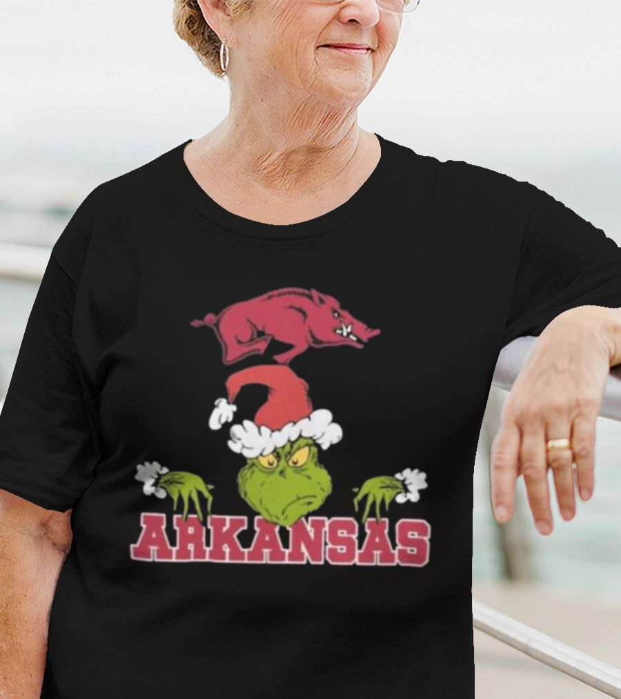 Arkansas Razorbacks Grinch Christmas NCAA Football T-Shirt