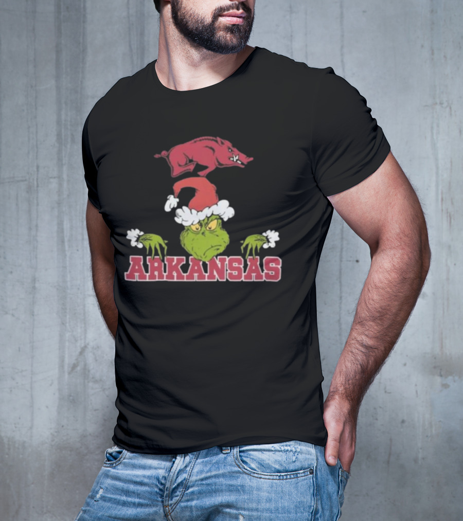 Arkansas Razorbacks Grinch Christmas NCAA Football T-Shirt