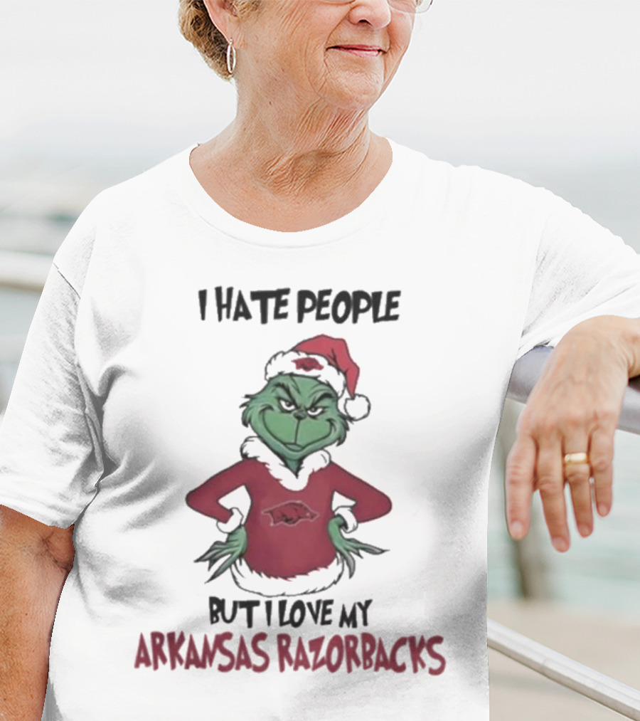 I Hate People But I Love My Arkansas Razorbacks Grinch Christmas T-Shirt