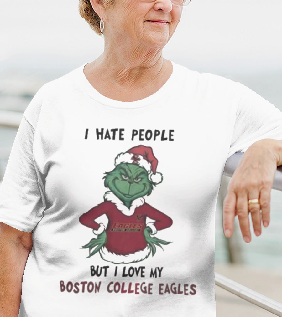 I Hate People But I Love My Boston College Eagles Grinch Christmas T-Shirt