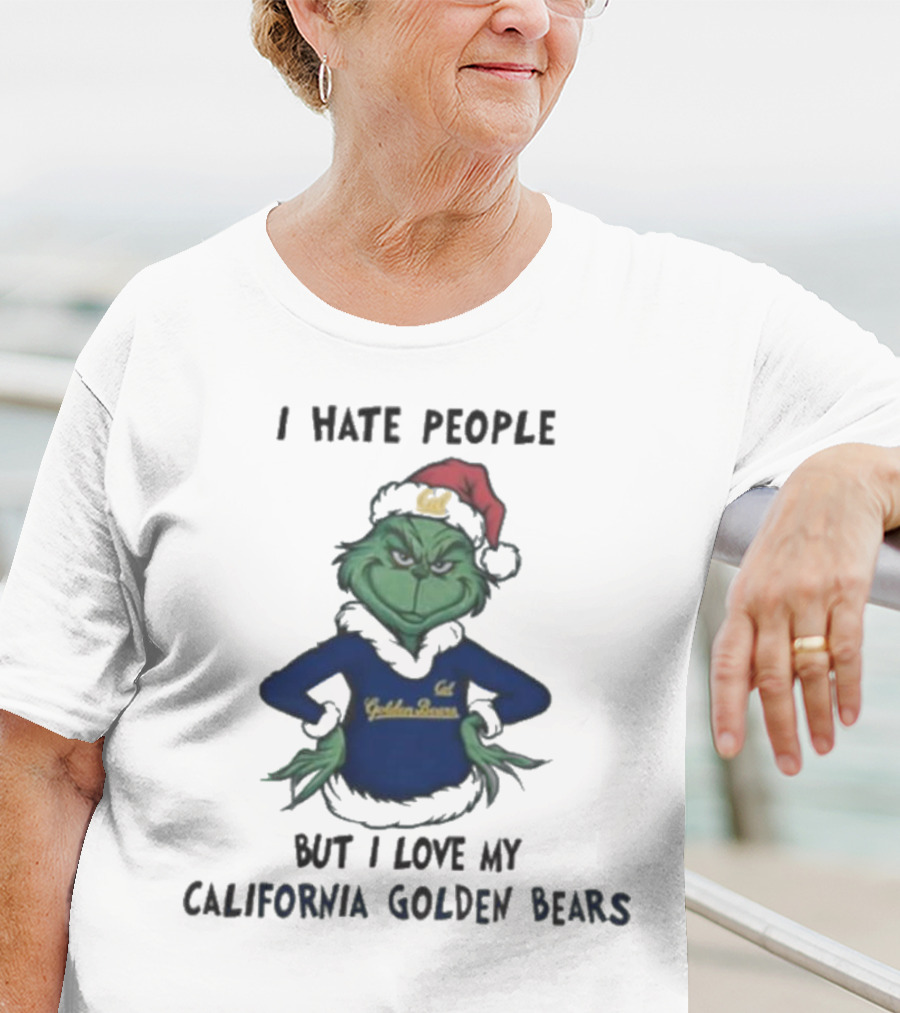 I Hate People But I Love My California Golden Bears Grinch Christmas Santa Hat T-Shirt