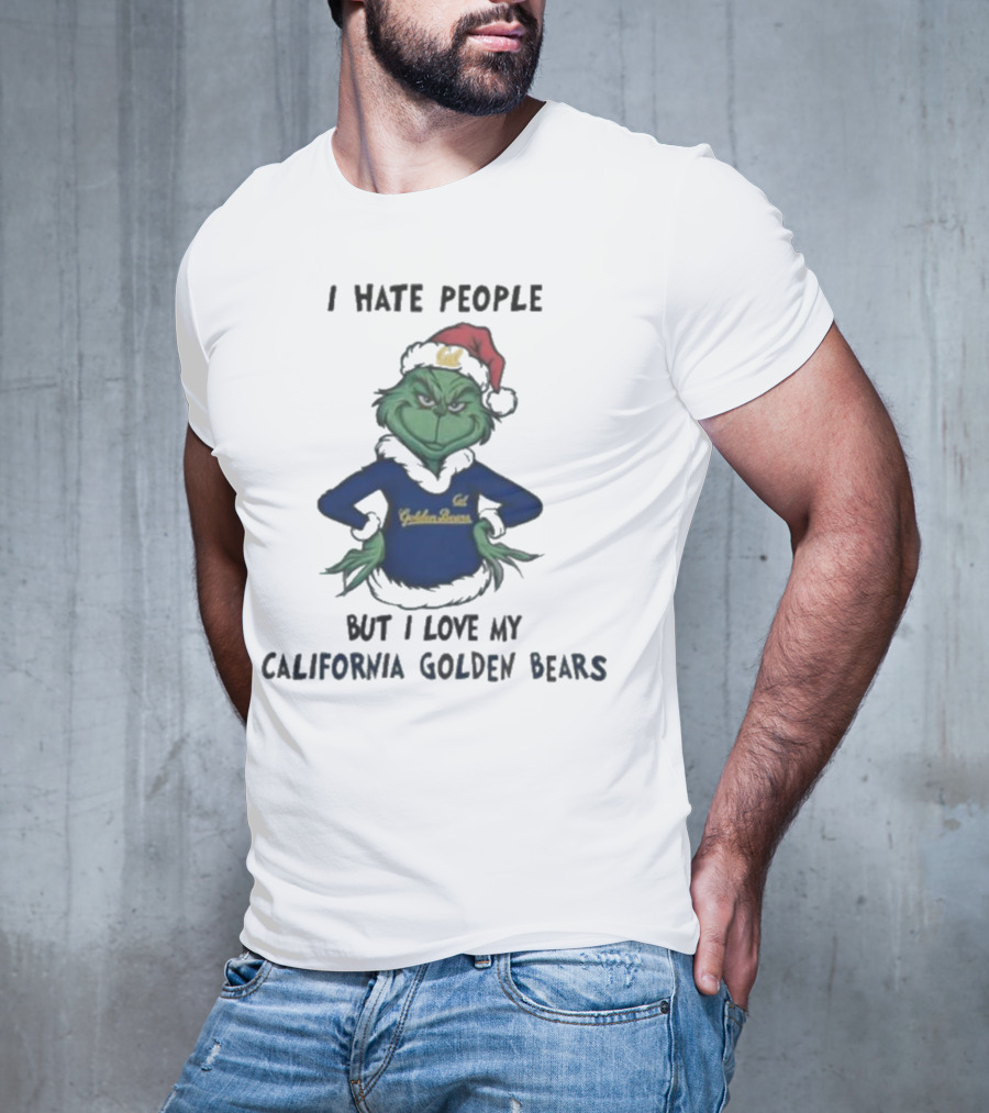 I Hate People But I Love My California Golden Bears Grinch Christmas Santa Hat T-Shirt