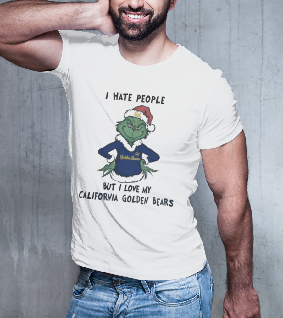 I Hate People But I Love My California Golden Bears Grinch Christmas Santa Hat T-Shirt